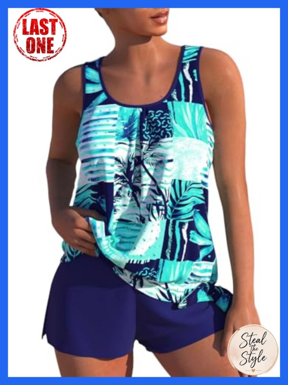 Women's Tankini Swim Set with Board Shorts | Tropical Leaf Print | High Stretch